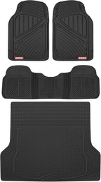 Motor Trend FlexTough™ Baseline Rubber Car Floor Mats with Trunk Mat Cargo Liner, Front & Rear Combo Set fits Most Car SUV Van Coupe Sedan, Heavy Duty All Weather Trim to Fit by MotorTrend