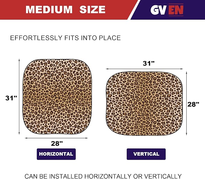 Gven Windshield Sun Shade 2pcs with Bonus Car Sunshade for Front Window Shades 2025 Technology Reflect UV and Heat Sun Visor Automotive Interior Sun Protection (Leopard, M) - Image 2
