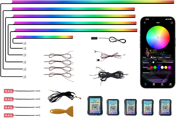 KENANEK Ambient Lighting Car Interior LED Strip Lights 10-in-1, 175” Acrylic Multi-Color Car Ambient Lighting Kit with Music Sync, APP Control, Interior LED Lighting for Cars SUVs Trucks by Unknown