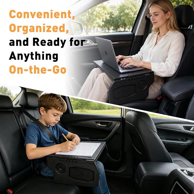 Tesla Model 3 Model Y Car Desk, Triple Foldable Laptop Table Food Tray, Portable Full Size Car Table with Cup Holder, Multipurpose Tray for Eating Working Travel Camping Accessories - Image 6