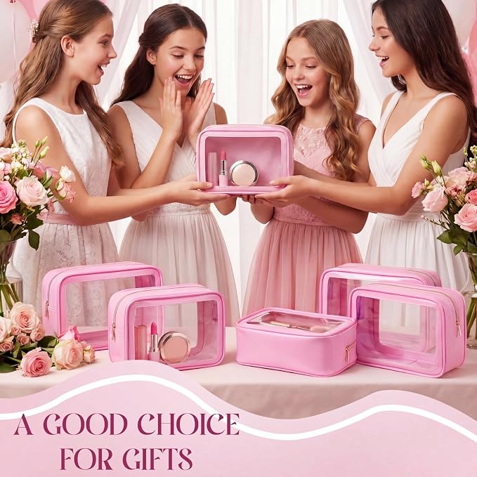 Hsei 6 Pcs Clear Makeup Bags Diaper Bag Organizer Travel Toiletry Bags with Zipper Clear Cosmetic Organizer Car Storage Pouch Bridesmaid Gift for Women Beach Vacation (Pink) - Image 7