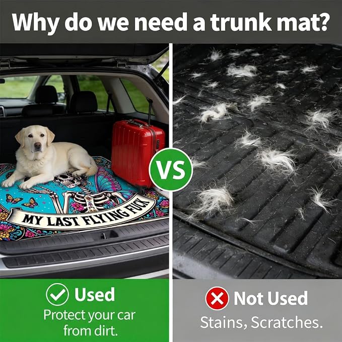 Car Trunk Mat for SUV, 29"x39" Skull Butterfly Cargo Liner Protector | All Weather Universal Cargo Liners for Dogs, Car Accessory for SUVs/Sedan/Wagons, Durable Non-Slip Washable Rear Cargo Mat - Image 4