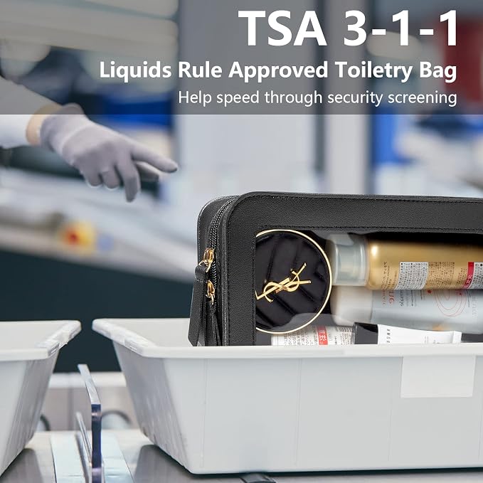 Clear Makeup Bags for Travel, TSA Approved Toiletry Bag with Zipper, Makeup Organizer Fit Carry-on Essentials, Car Accessories Organizers Storage for Women Men (Clear-Black) - Image 3