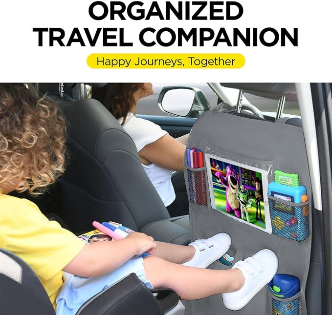 lebogner X-Large Grey Back Seat Protector For Kids + 5 Pocket Storage Organizer, 2 Pack - Image 4