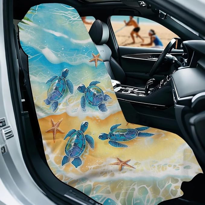 SEANATIVE Breathable Car Seat Towel Cover Sweatproof Automotive Towel - Sweat Towels for Workout, Running & Outdoor Adventures, Beach Turtle Print - Image 2