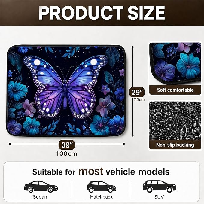 Car Trunk Mat for SUV, 29"x39" Cute Purple Butterfly Cargo Liner Protector | All Weather Universal Cargo Liners for Dogs, Car Accessory for SUVs/Sedan/Wagons, Durable Non-Slip Washable Rear Cargo Mat - Image 2