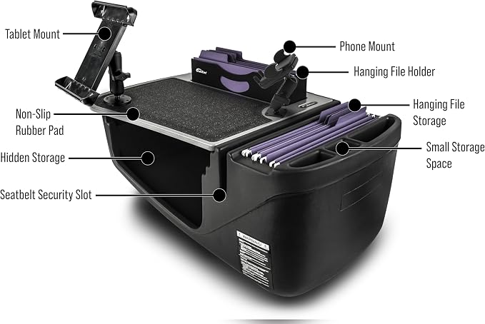 AutoExec AE-FMEF-PM-TAB-GT Efficiency FileMaster Car Desk for Your Vehicle Workstation and Mobile Office, with Phone Mount and Tablet Mount | Vehicle Workstation, Mobile Office, Phone Mount, Tablet Mount - Image 3