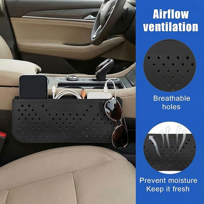 Car Seat Side Pocket Organizer, PU Leather Water-Resistant Car Console Storage Bag, Multifunctional Auto Interior Door Tray Pouch Organizer Accessories for Phone Keys Sunglasses (Black) - Image 3
