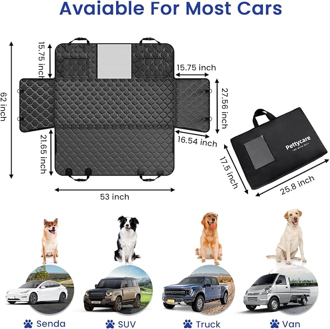 pettycare Dog Car Seat Cover for Back Seat - Hard Bottom Supports 400lbs, with Mesh Window & Non-Slip Bottom, for SUV & Truck (Black) - Image 2