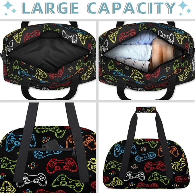 Gym Travel Duffle Bag for Boys - Kids Overnighter Weekend Bag with Front Zipper Pocket for School Practice, Video Games Teens Carry-On Size Sleepover Bags - Image 4
