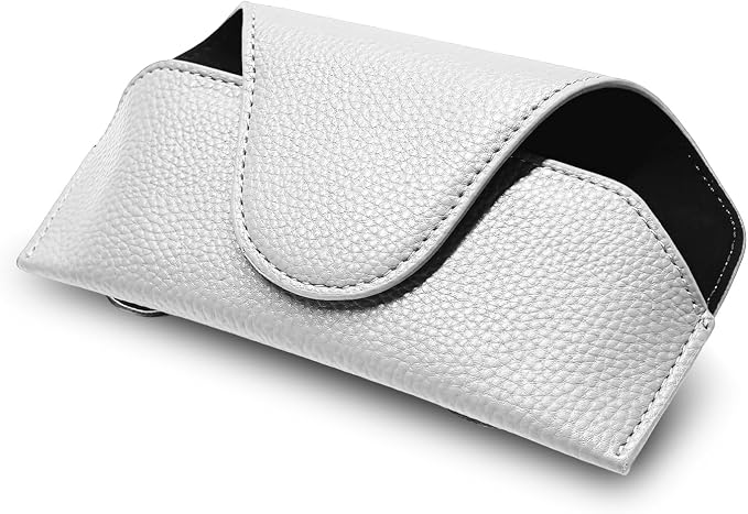 Sunglass Holder for Car Visor, Magnetic Auto Sun Visor Eyeglass Organizer with Dual Back Clips, Leather Glasses Protective Storage Case Universal for Most Vehicles Visors (Gray) by XJVSS