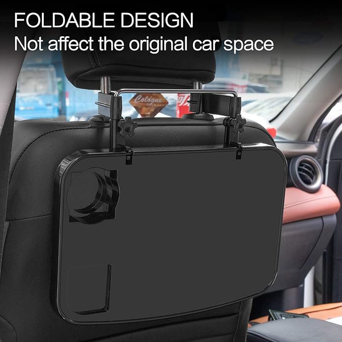 Foldable Car Seat Back Portable Tray for Food Dining Drink and Laptop, Hanging Car Steering Wheel Tray (Black) - Image 4