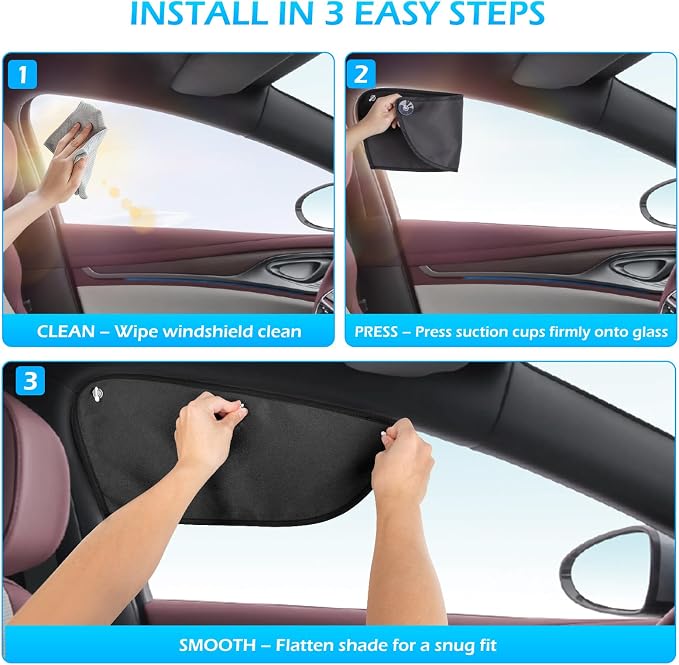 Car Window Shades, Side Window Sun Glare Blocker with 3 Strong Suction Cups, 2 Pack UV Protection Driving Shade for Driver & Passenger Side, Heat Reduction, Easy Installation - Image 6