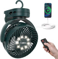 Camping Fan with Remote Control - 12000mAh Rechargeable Battery Powered Fan, Camping Fans for Tents with LED light & Hanging Hook, Rechargeable Battery Operated Ceiling Fans for Tent RV Bed, Green by Coolice