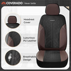 Coverado Seat Covers for Car 5 Seats, Leather Car Seat Covers Fullset, Breathable Mesh Front and Rear Protectors, Coffee Luxury Automotive Covers, Universal Fit for SUV, Truck, Sedan - Image 3