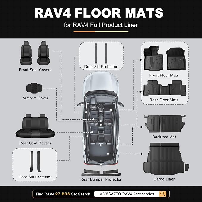 Floor Mats for Toyota RAV4 Hybrid 2026, Cargo Mat & Seat Back Mat (NO PHEV) | Fit Trunk without Subwoofer, Custom Fit Floor Liners with Door Sills Protector All-weather Trunk Mat 2026 RAV4 Accessories - Image 9