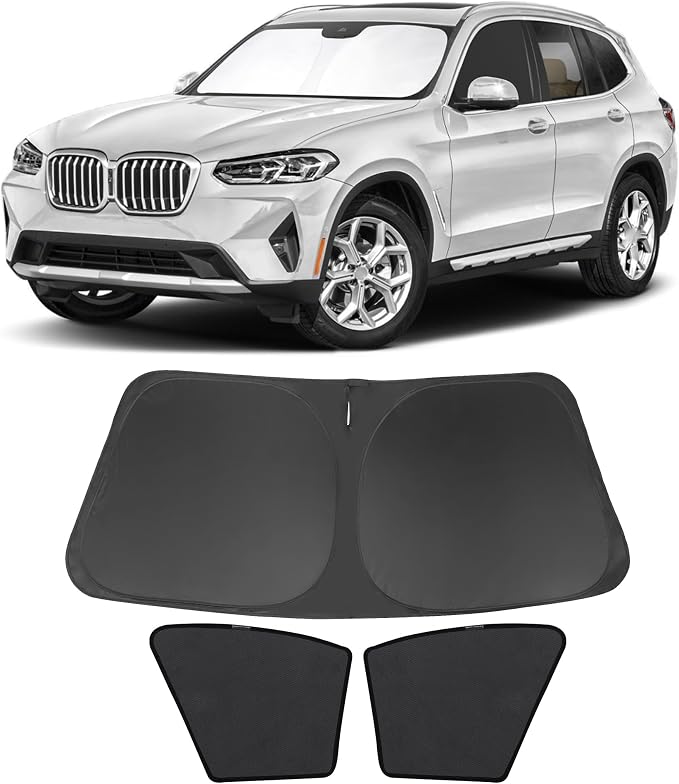 3PCS Car Window Shades Front Windshield Sun Shade Foldable Window Shade Custom Fit for 2018-2024 BMW X3 Accessories Car Shades for Front Windows Anti-UV Rays Block Heat by FannycCargoCover
