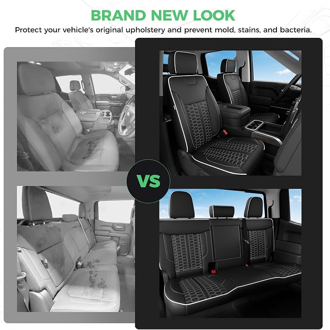 RIDEPOSH Custom Leather Seat Covers for Silverado/Sierra 1500 2019-2026 | Only Crew Cab, Fits 2500/3500HD 2020-2026, Jump Seat Cover(armrest storage only), Protective, Scratch-resistant, Easy-clean - Image 8