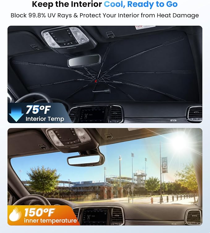 Zanch 2026 Upgraded Windshield Sun Shade Umbrella: for Jeep Grand Cherokee 2011-2026 Front Window Sunshade, Block UV Rays & Keep Car Cool, 1:1 Scan for Jeep Grand Cherokee, No Gaps & No Scratches. - Image 3