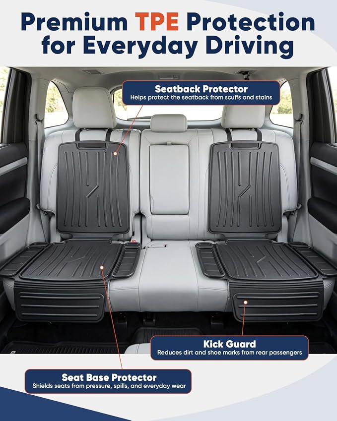 TPE Car Seat Protectors for Child Car Seat, Waterproof Carseat Mat | Non-Slip Backing No Imprints Durable, Back Seat Cushion Pad & Backrest & Kick Mat Set Accessories for SUV Truck Sedan, 2 Pack - Image 3