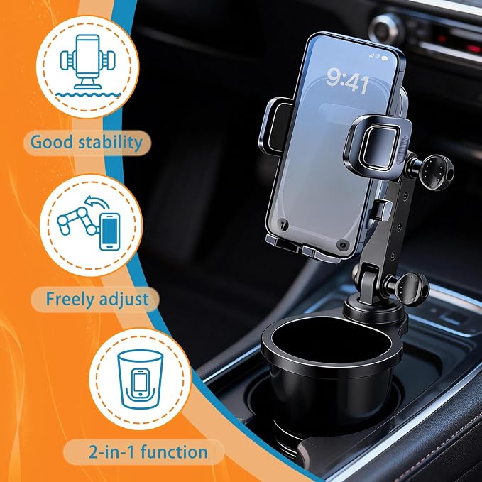 SAMPUSS 2-in-1 Phone Holders for Your Car Car Cup Holder Car Phone Holder | 360° rotation 2-in-1 function car phone mount with long arm universal smartphone phone holder car cup holder expander - Image 6