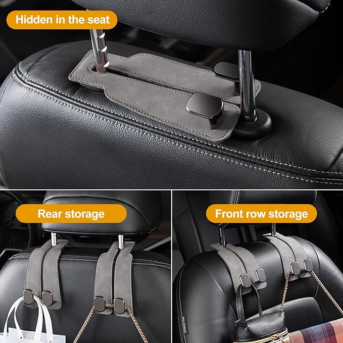 Car Purse Hook Purse Hook for Car Seats Headrest Car Seat Hooks,Heavy Duty Vehicle Organizer for Handbags, Groceries, Purses, Keep Car Tidy (Gray, 2 Pack) - Image 7