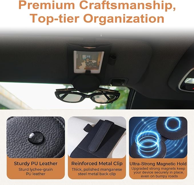 Sunglasses Holder for Car Visor, Magnetic Visor Clip with Photo Display | Universal Car Organizer for Sunglasses, Secure One-Hand Access Visor Sunglass Holder for Cars Trucks SUVs, 1 Pack White - Image 5