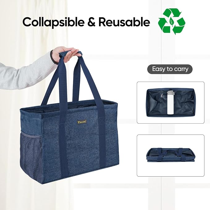 BALEINE Extra Large Utility Tote Bag with Reinforced Wire Frame, Reusable Grocery Bag for Shopping, Picnic (Blue, 16.5''x14''x10'') - Image 5