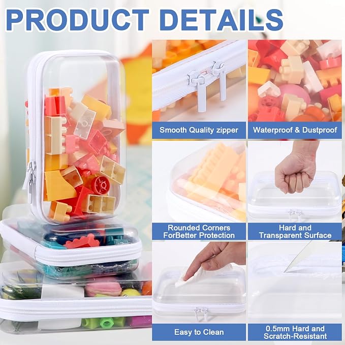 YOPCDJ Clear Hard Shell Zipper Case, Clear Zipper Pouches Waterproof Makeup Organizer & Travel Toiletry Storage Bag, Plastic Pouch for Office, Home, White,3 Pack XL LS - Image 3
