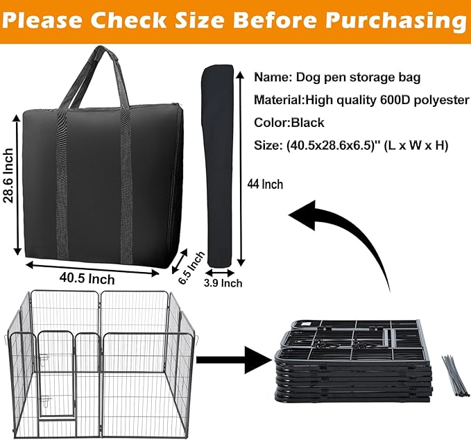 LWFCOEE Dog Playpen Storage Bag, 24/32/40 Inch Waterproof Heavy Duty Dog Fence Travel Bag with Handle for RV Trip, Fits 8 Panels Dogs Pen and 9 Stakes, 40.5"x28.6"x6.5" - Image 2