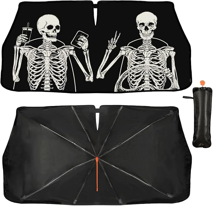 Funny Skeleton Driving Car Windshield Sunshade Umbrella Sun Shade | Skull Sunshades for Car Funny Umbrella Windshield Sun Shade Upgraded Blocks UV & Heat Front Window Shades for SUV Sedan Auto by Unknown