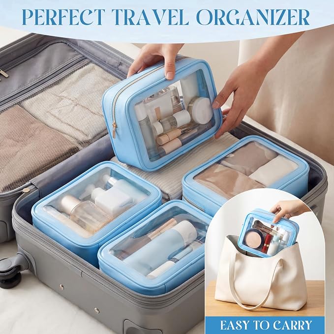 Hsei 6 Pcs Clear Makeup Bags Diaper Bag Organizer Travel Toiletry Bags with Zipper Clear Cosmetic Organizer Car Storage Pouch Bridesmaid Gift for Women Beach Vacation (Blue) - Image 6