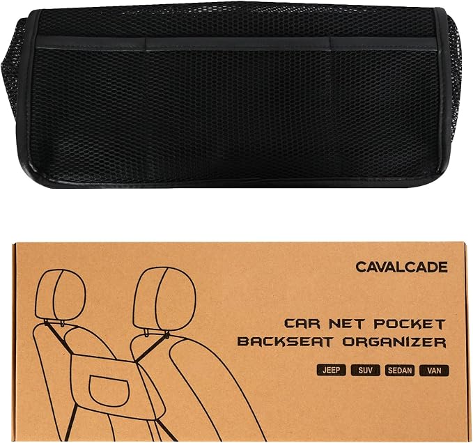 Cavalcade Car Net Pocket, Back Seat Mesh Organizer, Automotive Console Handbag Holder, Netting Pouch Storage Bag for Car, Barrier of Backseat Pet Kids, Black - Image 9