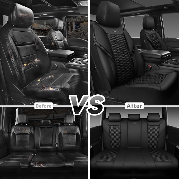 CAR PASS 3D Foam PU Leather Car Seat Covers Full Set,Luxury Breathable Faux Leather Seat Covers for Car,Anti Slip Universal Fit for SUVs Vans Sedan Truck Automotive,Armrest Airbag Compatible All Black - Image 8