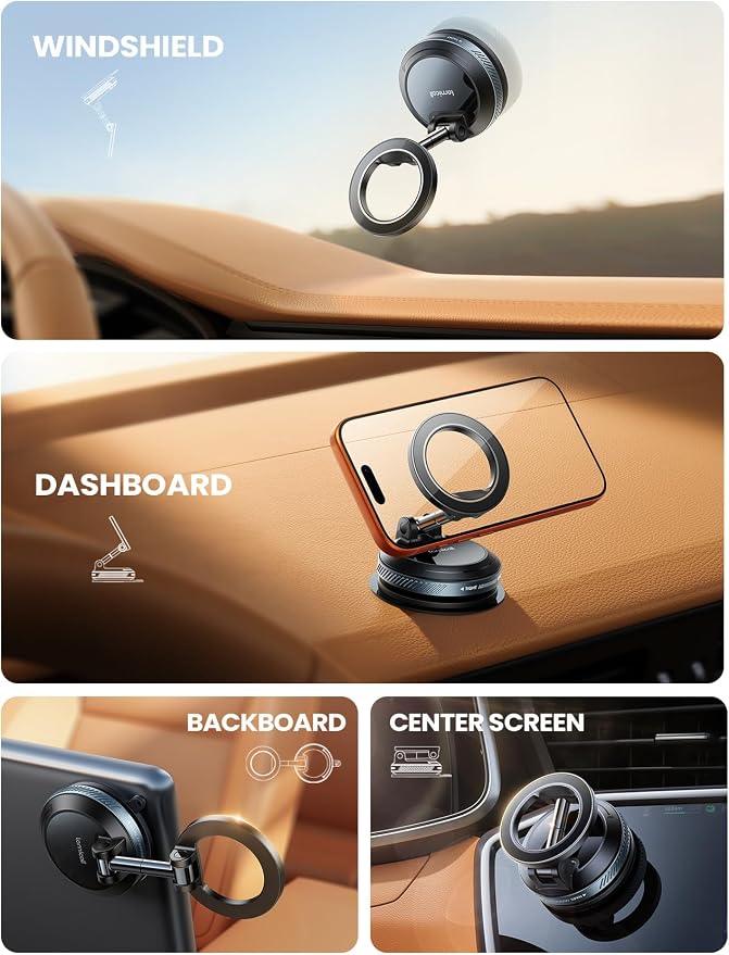 Lamicall Car Phone Holder for Magsafe Dashboard Windshield Nano Gel Vacuum | 20X Magnetic Phone Holders for Your Car 360° Suction Cup Phone Mount for iPhone 17 16 15 14 13 12 Pro Max Gift Truck Black - Image 2