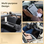 Foldable Car Desk Tray, Expandable Steering Wheel Table | Expandable car desk opens into a wider tabletop for laptop work or meals; with phone slot, cup holders and textured surface - Image 7