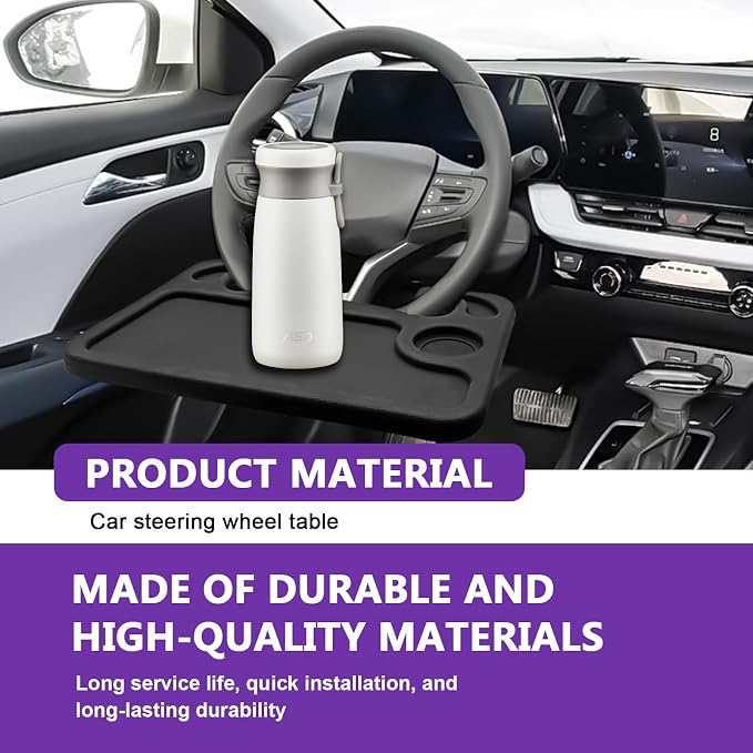 Car Steering Wheel Desk Tray for Laptop and Eating 2 in 1 Multipurpose Travel Accessory with Drink and Pen Holder Compatible with Most Vehicles - Image 6