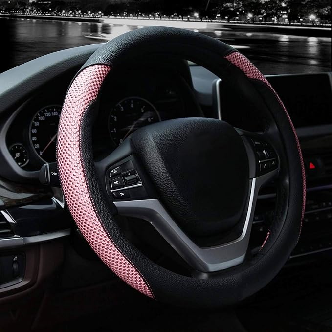 Steering Wheel Cover with Microfiber Leather for Car Truck SUV 15 inch (Pink) - Image 2