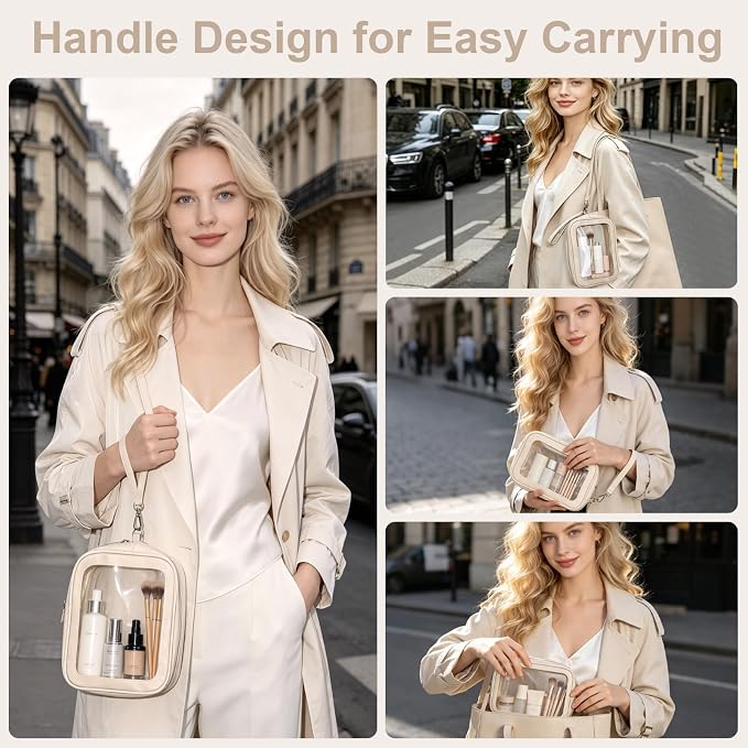 2PCS Clear Makeup Bags with Handles, TSA Approved Toiletry Bags, Diaper Bag Organizer Pouch, TPU Car Storage Organizer with Zippers, Waterproof Travel Organizer Bag for Women - Image 2