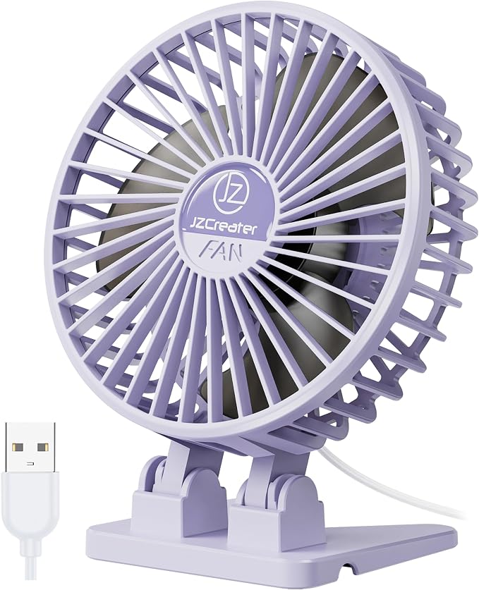 JZCreater USB Desk Fan, Mini Fan Portable, 3 Speeds Desktop Table Cooling Fan, Plug in Power Fan, Rotation Strong Wind, Quiet Personal Small Fan for Home Desktop Office Travel Bedroom, Purple by JZCreater