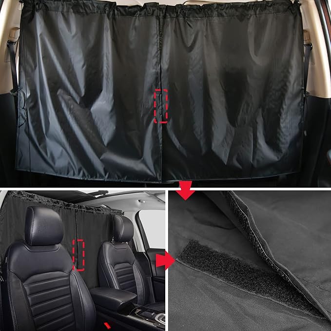Set of 3 Privacy Curtains for Car, SUV, Van - Includes 1 Rear Seat Divider & 2 Side Windows Divider Curtains for Camping & Sleeping - Image 4