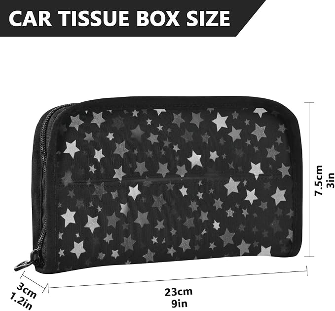 Car Tissue Holder Car Napkin Holder Car Tissue Box Dispenser Storage Case Sun Visor Mask Holder with Adjustable Straps Reusable Refillable Cute Silver and Gray Stars - Image 4