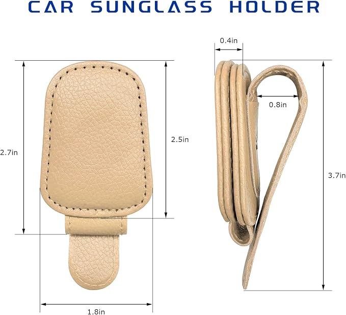 Sunglass Holder for Car, Magnetic Leather Glasses Holder Auto Ticket Card Clip, Sun Visor Eyeglass Hanger Interior Accessories for Sedan Truck SUV, Car Accessories (Beige) - Image 2
