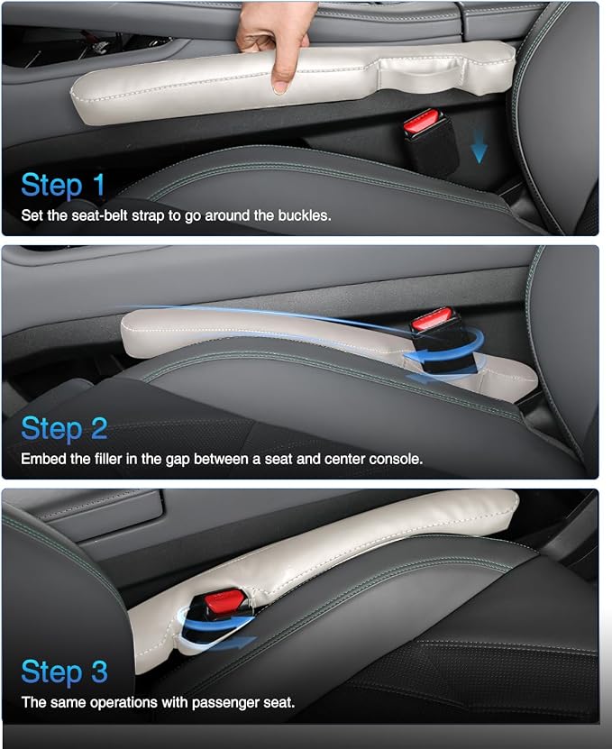 Leather Car Seat Gap Filler Universal for Car Truck SUV to Block The Gap Between Seat and Console Stop Things from Dropping 2 Packs Beige - Image 5