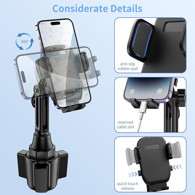 Cup Phone Holders for Your car, Universal Adjustable Base and Long Neck | Car Phone Mount Cradle, Cell Phone Holder Car Accessories/Trucks/Golf Cart/Treadmill for iPhone Samsung Google All 4-7 inches - Image 5