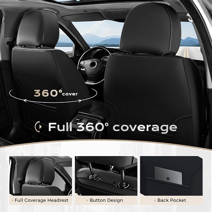 Coverado Car Seat Covers Full Set, Seat Covers for Cars, Front Seat Covers and Back Seat Cover Waterproof Leather Automotive Seat Cover, Universal Car Interior Protectors Cushion for Most Cars - Image 4