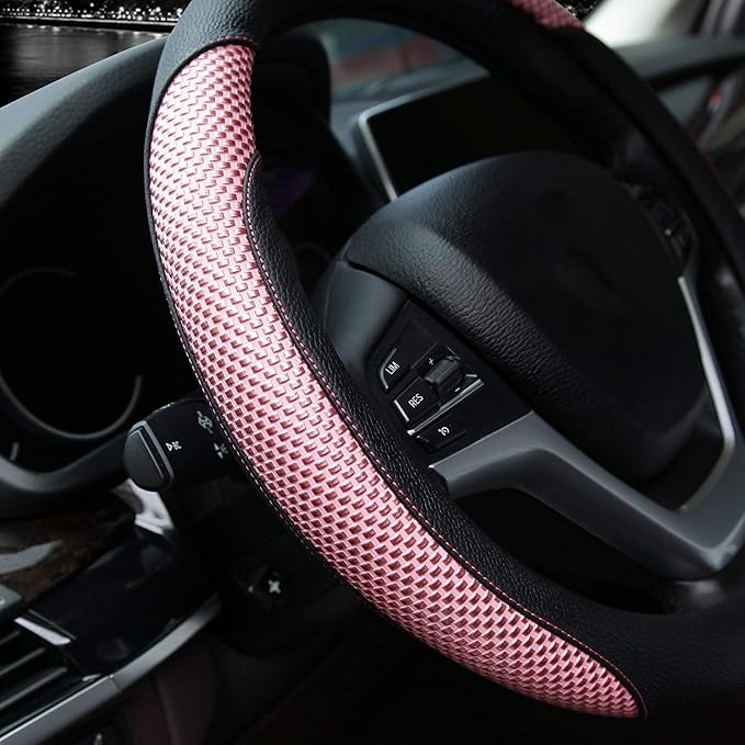 Steering Wheel Cover with Microfiber Leather for Car Truck SUV 15 inch (Pink) - Image 3