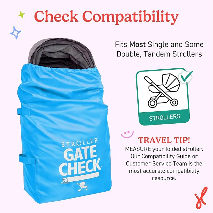 J.L. Childress Gate Check Bag for Single & Double Strollers, Neon Blue | AirTag compatible Gate Check Bag keeps strollers clean, protected & easy to identify when airport gate checking - Image 4