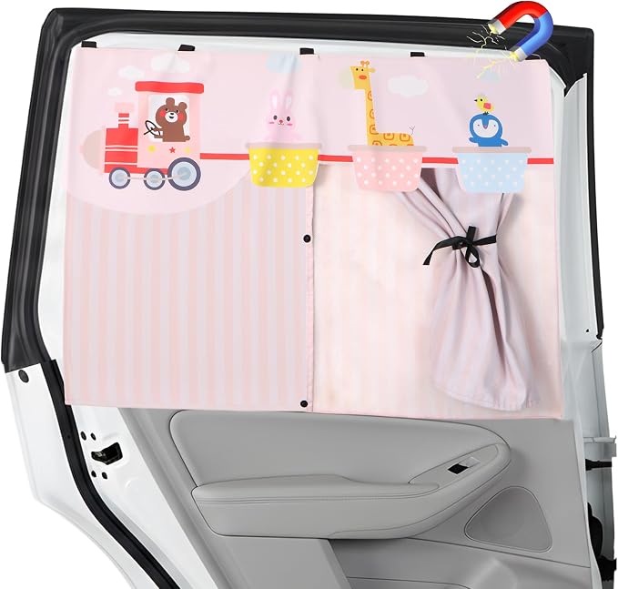Magnetic Car Window Shades for Baby 1 Pack Cartoon Sun Shade for Side Window Double Layer UV Protection No Suction Cups Required Car Curtains for Toddlers, Fits Most SUVs & Sedans (Pink) by Unknown