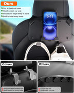 Car Seat Headrest Hooks with Phone Holder, Car Hooks for Purses and Bags | Adjustable Design | Fits All Headrest Types | Car Purse Hook Ideal for Tesla, Bmw, Honda, Suv & Trucks | Purse Hanger for Car - Image 2